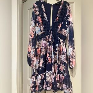 Lulu's Navy and Floral Crochet Dress